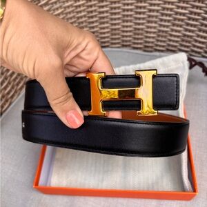 Authentic HERMES Constance H reversible brown black leather belt 75cm